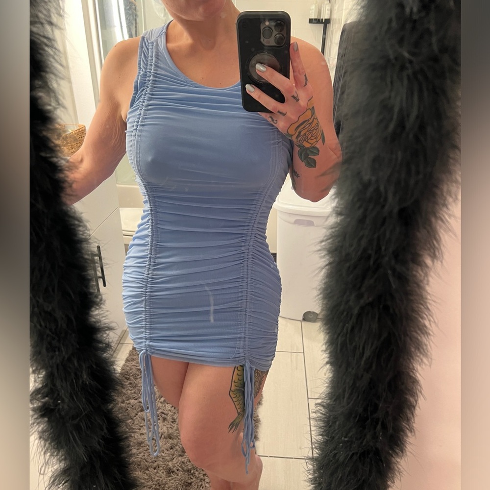 Light blue ruched mini dress